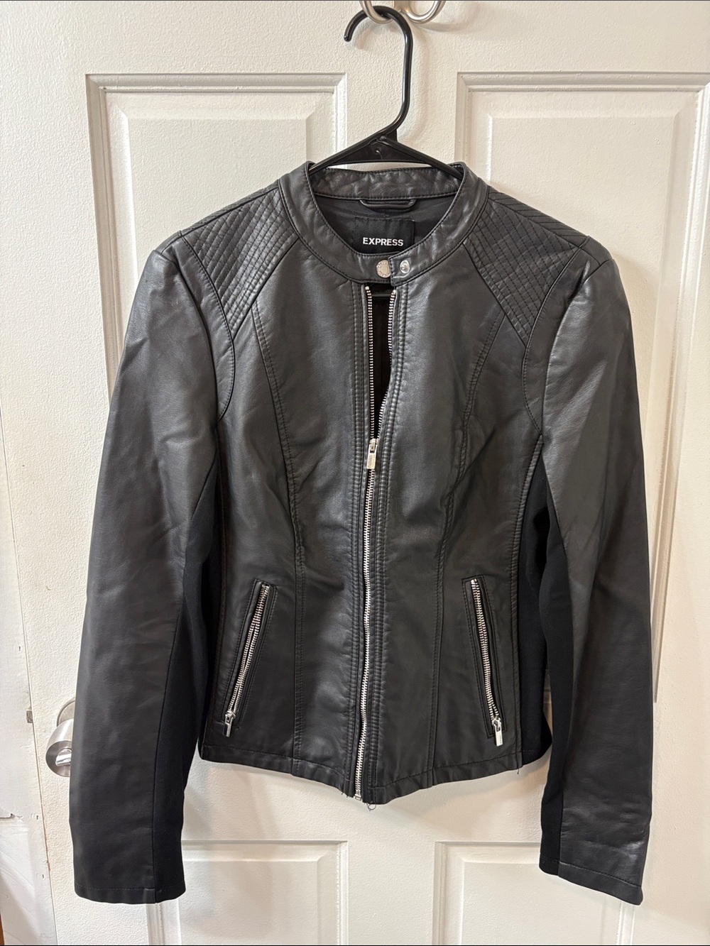Express Black Faux Leather Quilted Moto Jacket